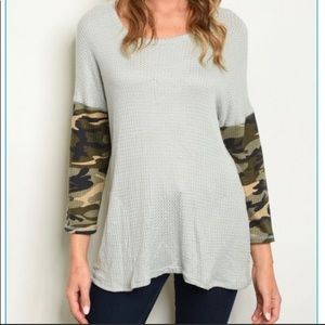 Just In Waffle knit and Camo tunic top